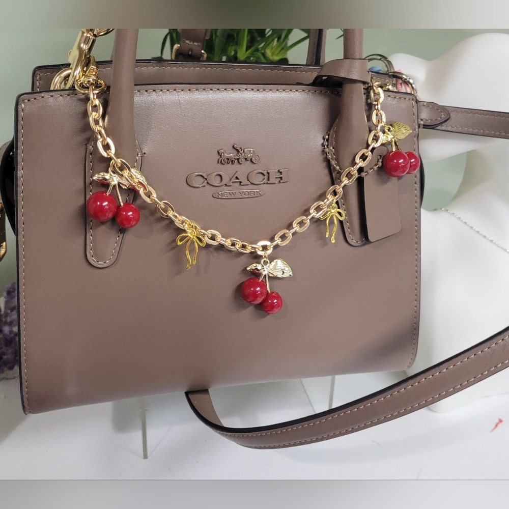 RED 🍒 CHERRIES GOLD CHAIN FOR BAG PURSE HAT BOOTS ETC KEYCHAIN. VERSATILE PIECE